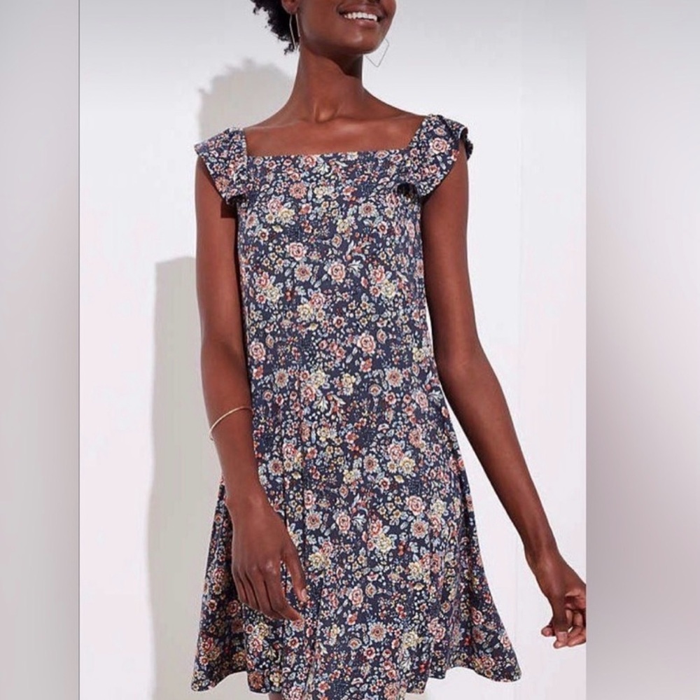 LOFT Rose Garden Flutter Sleeve Swing Dress M